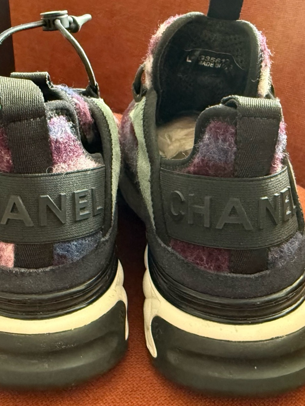 CHANEL Multicolor Purple-Gray Wool- Suede Blend Sneakers - Picture 2 of 7